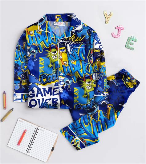 Kids Night Suits – Printed Cotton Kids Nightwear Suit – koochi Poochi