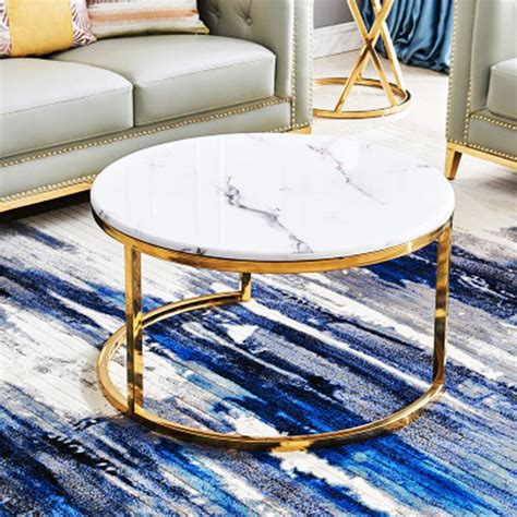 White Marble Coffee Table, Round Tea Table Modern Side Tables Sofa ...