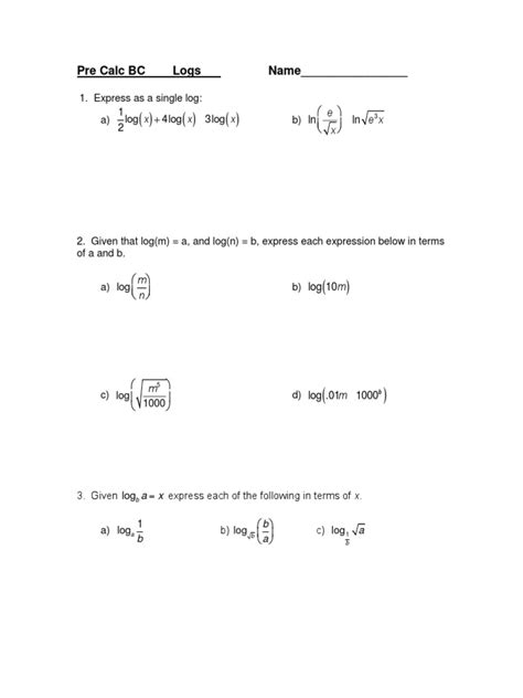 Image result for Log Functions Pre-Calc Practice Problems