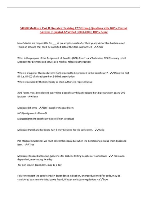 540500 Medicare Part B Overview Training CVS Exam | Questions with 100% ...