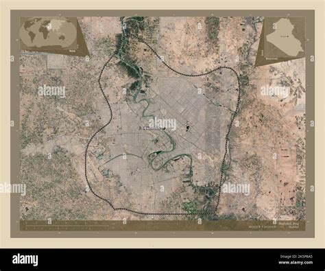 Baghdad, province of Iraq. High resolution satellite map. Locations and ...
