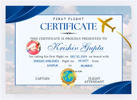 Blue White First Flight Certificate with photo – Giftlay India
