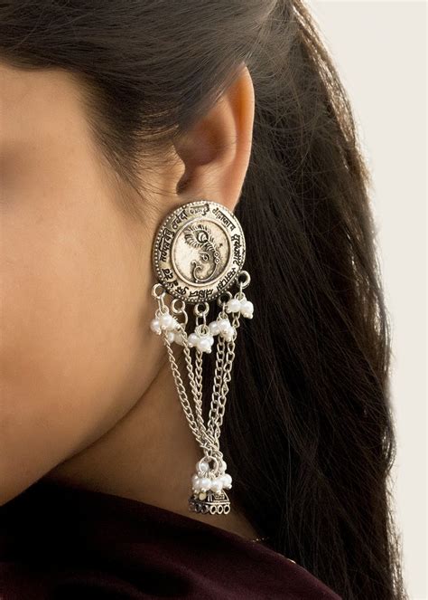 Get White Beaded Lingual Circular Jhumkas at ₹ 399 | LBB Shop