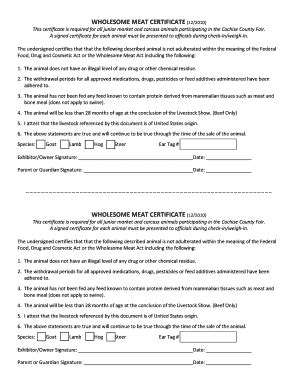 Fillable Online extension arizona 4-H/FFA Wholesome Meat Certificate ...