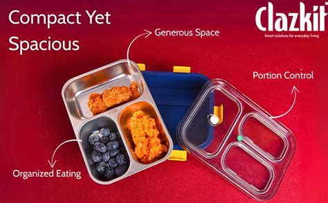 Buy Clazkit 3 Compartment Stainless Steel Lunch Box, Leakage Proof ...