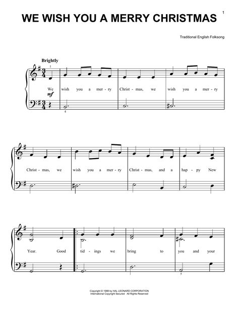 We Wish You A Merry Christmas (Very Easy Piano) - Print Sheet Music