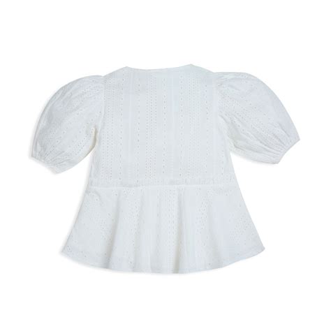 Sienna Eyelet Peplum Top With Oxford Chambray Shorts - Blue & White ...