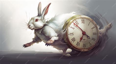 Premium AI Image | A white rabbit carrying a clock that says " the time ...