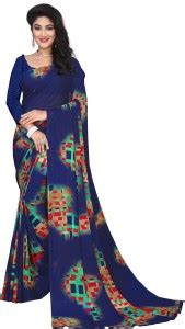 Buy FABFRENZY Printed Bollywood Georgette Blue Sarees Online @ Best ...