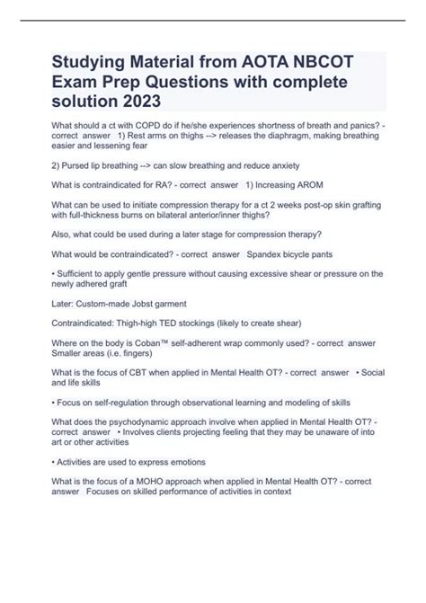 Studying Material from AOTA NBCOT Exam Prep Questions with complete ...