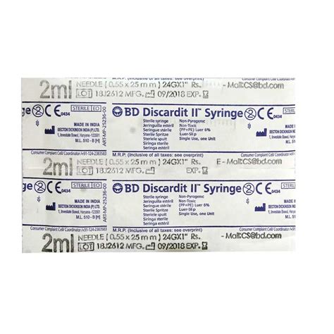 BD Discardit II Syringes 23G 2 ml with Needle 1's Price, Uses, Side ...