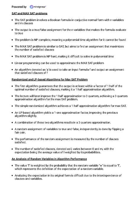 LP4 Smart Notes - SAT and MAX SAT problems The SAT problem involves a Boolean formula in ...