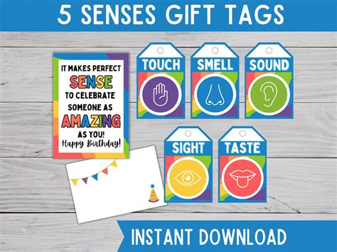 Five 5 Senses Gift Tags and Card for Kids | Sensory Birthday Gift ...