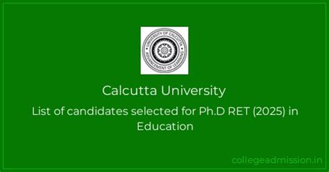 Calcutta University: List of candidates selected for Ph.D RET (2025) in ...