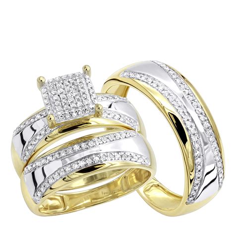 Two Tone 10K Yellow Gold Wedding Band and Engagement Ring Set Round ...