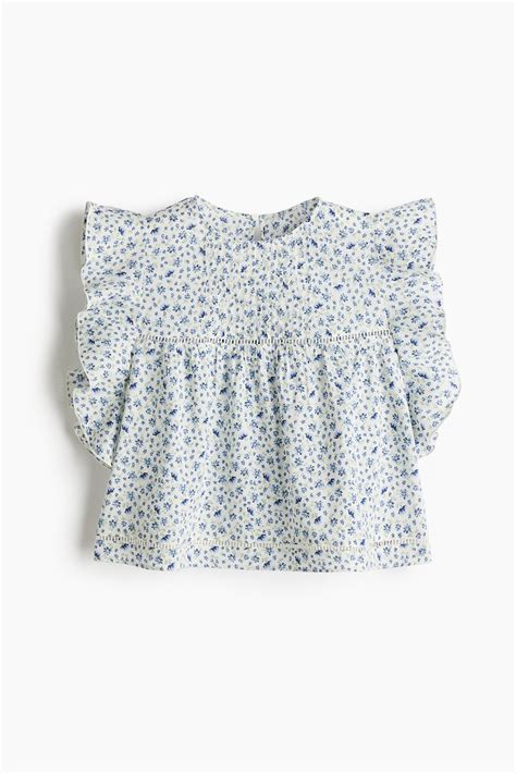 Flutter-sleeved blouse - Cream/Floral - Ladies | H&M IN