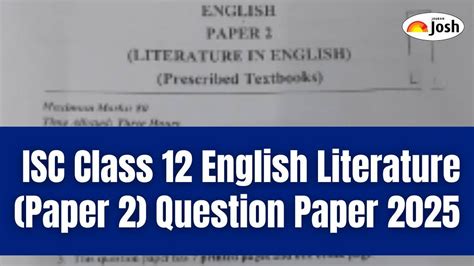 ISC Class 12 English Literature (Paper 2) Question Paper 2025 Available ...