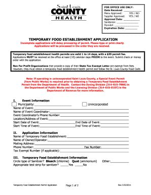 Pdf Temporary Food Establishment Application St Louis County Form ...