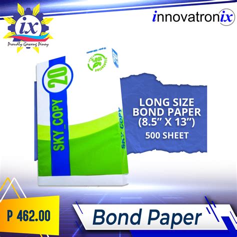 Innovatronix/Tronix 1 Ream Long Bond Paper 500 sheets/ream 8.5 x 13 GSM ...