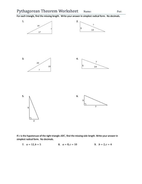 48 Pythagorean Theorem Worksheet with Answers [Word + PDF]