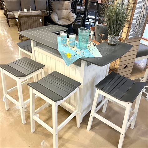 Sunvilla Outdoor Patio Bar Set with 4 Stools - 5 Piece Set