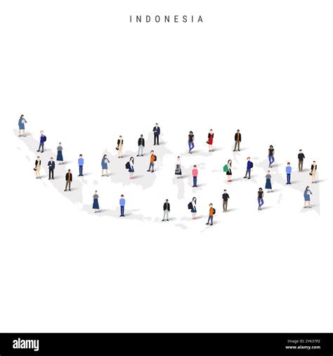 Indonesia population map. Large group of people in a shape of Indonesian map. Flat vector ...