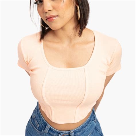 Peach Corset Curve Hem Crop Top – Offduty India