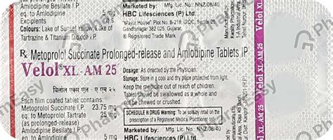 Velol Xl Am 25mg Strip Of 10 Tablets: Uses, Side Effects, Price ...