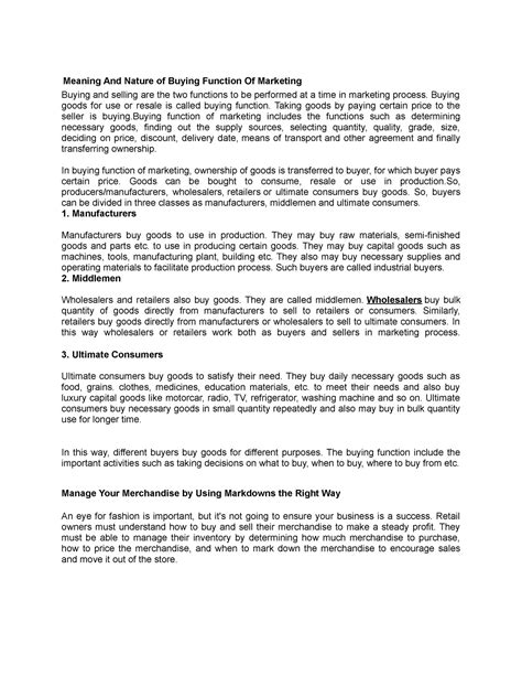Buying Function Of Marketing - Meaning And Nature of Buying Function Of ...