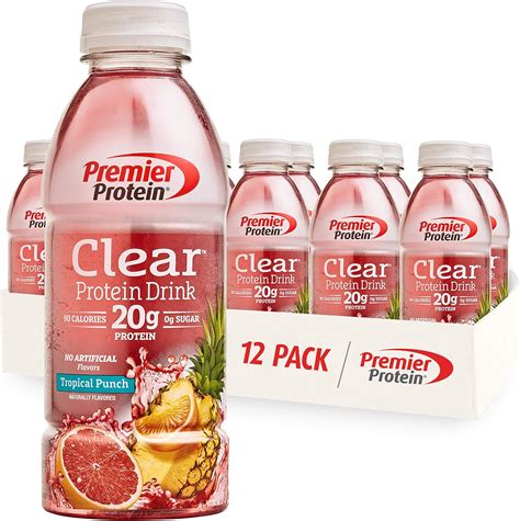 Premier Protein Clear Protein Drink, Tropical Punch, 16.9 fl oz Bottle ...