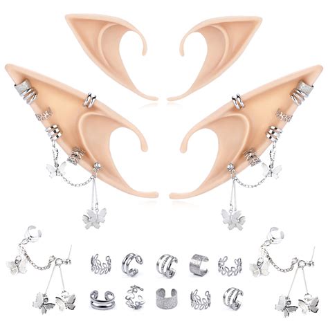 Amazon.com: FRESHME Elf Ears with Cuff Earrings Set - Soft Pointed Elf ...