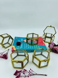 WESTON CHOICE Gold Vintage Hexagon Box Jewellry Makeup Organiser Glass ...