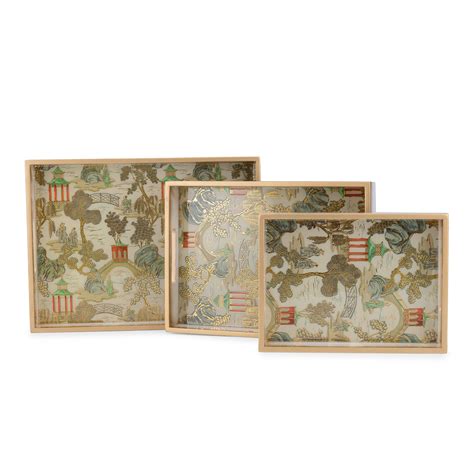 Chinoiserie - Painted Rectangle tray - Set of 3 – Acmoria