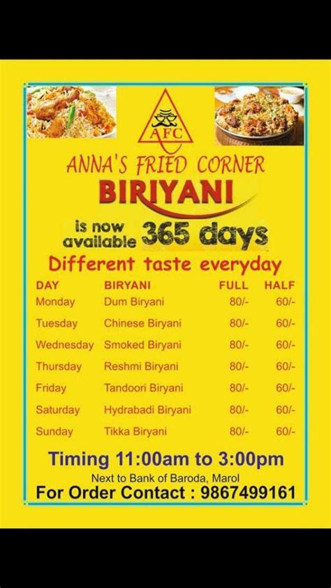 Menu at AFC Anna's Fried Corner, Mumbai