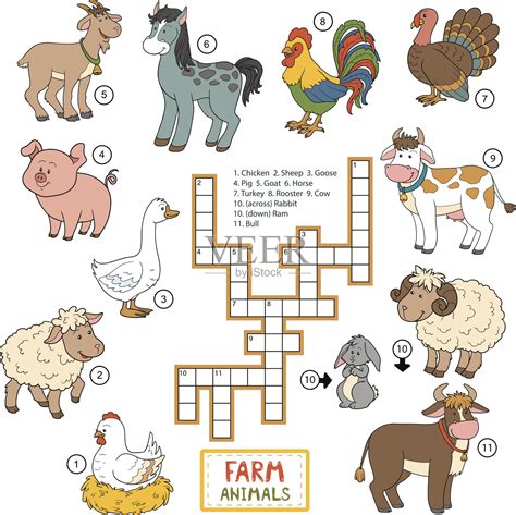 关于农场动物的矢量颜色填字游戏插画图片素材_ID:123694409-Veer图库
