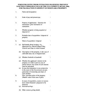 Prior Intimation Form for Immovable Property Transaction - Blank ...