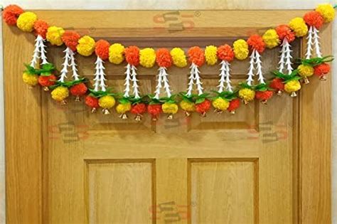 Buy S2S Artificial Marigold & Mogra Flower Triple Layered Door Toran ...