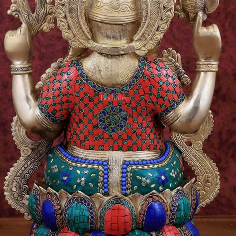 Brass Ganesha large idol 21" Tall with Intricate Stonework – Budhshiv.com