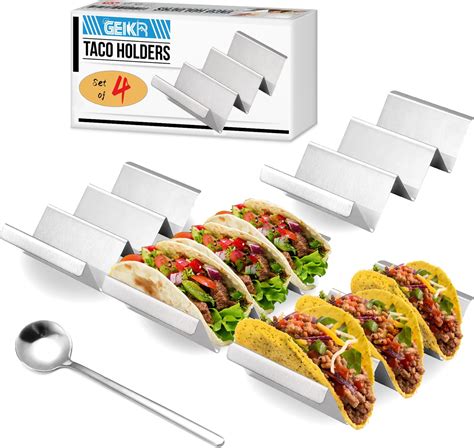 Amazon.com: GEIKR Stainless Steel Taco Holders Set of 6 - Each Metal ...