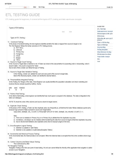 Image result for Data Engineering ETL Testing Types