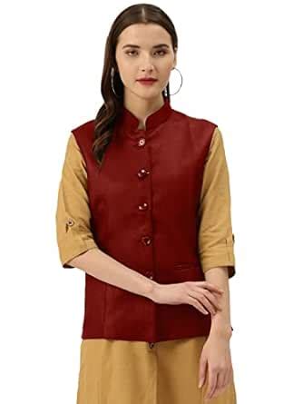 Buy Vastraa Fusion Women's Solid Nehru Jacket (36) at Amazon.in