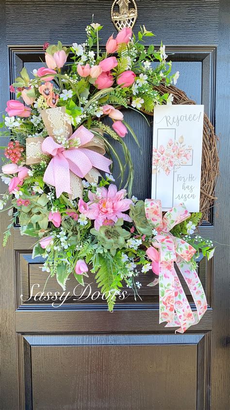 Easter Wreath, Religious Easter Wreath, He Is Risen Easter Front Door ...