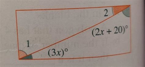 Q - In the given rectangle, find angle 1 and angle 2 .give step by step ...