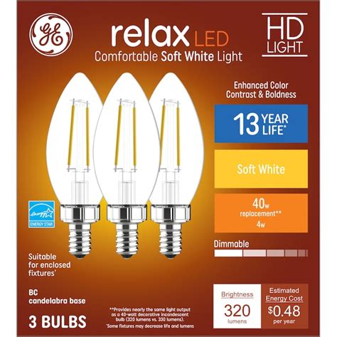 GE Relax HD 40-Watt EQ B11 Soft White Candelabra Base (e-12) Dimmable ...