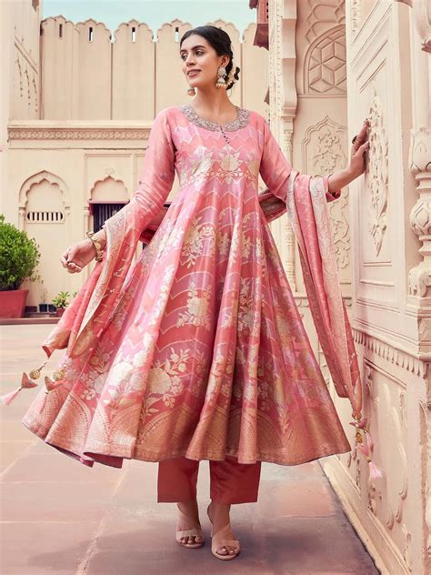 Peach Jacquard Anarkali Set – Jhalak Kalpi