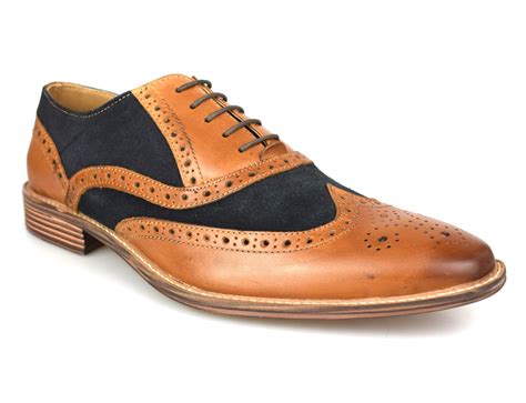 Catesby Premium Mens Two Tone Tan Leather Navy Suede Brogues ...