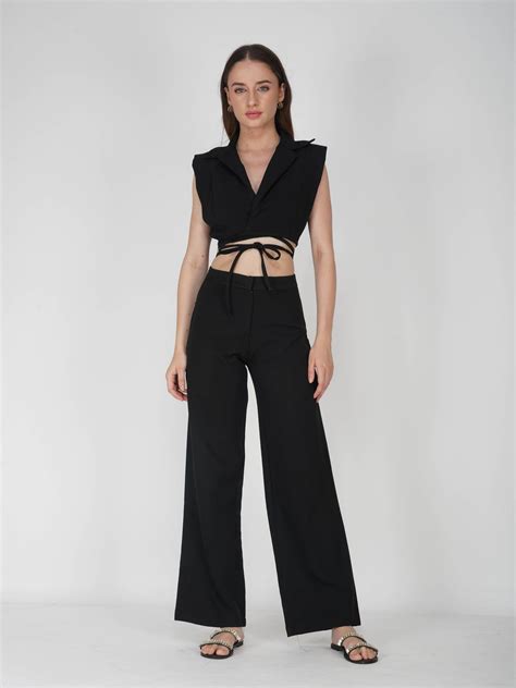 Black Overlap Crop Blazer Set - Lucid Set (Onyx)