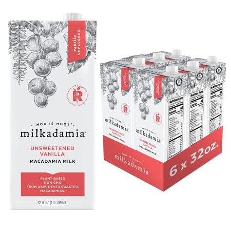 milkadamia Macadamia Milk - Unsweetened Vanilla - 32 Fl Oz (Pack of 6 ...