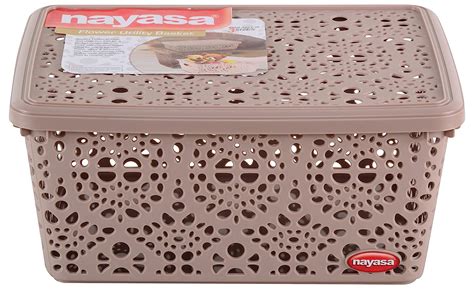 Nayasa Flower Storage Box Medium | Plastic Basket With Lid ...
