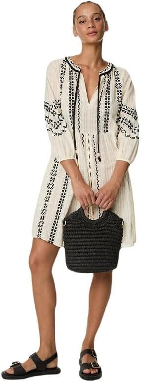 Buy Marks & Spencer Pure Cotton Embroidered Tie Neck Mini Kaftan at ...